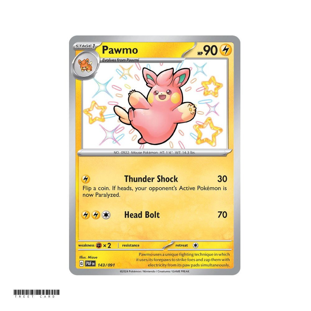 Pawmo Paldean Fates 143/091 Shiny Rare EN Pokemon Card Game PTCG TreeT Card 1 Card English version title/Pawmo card ga