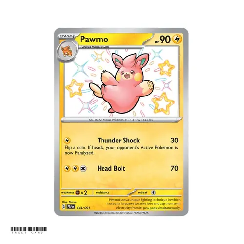 Pawmo Paldean Fates 143/091 Shiny Rare EN Pokemon Card Game PTCG TreeT Card 1 Card English version title/Pawmo card ga